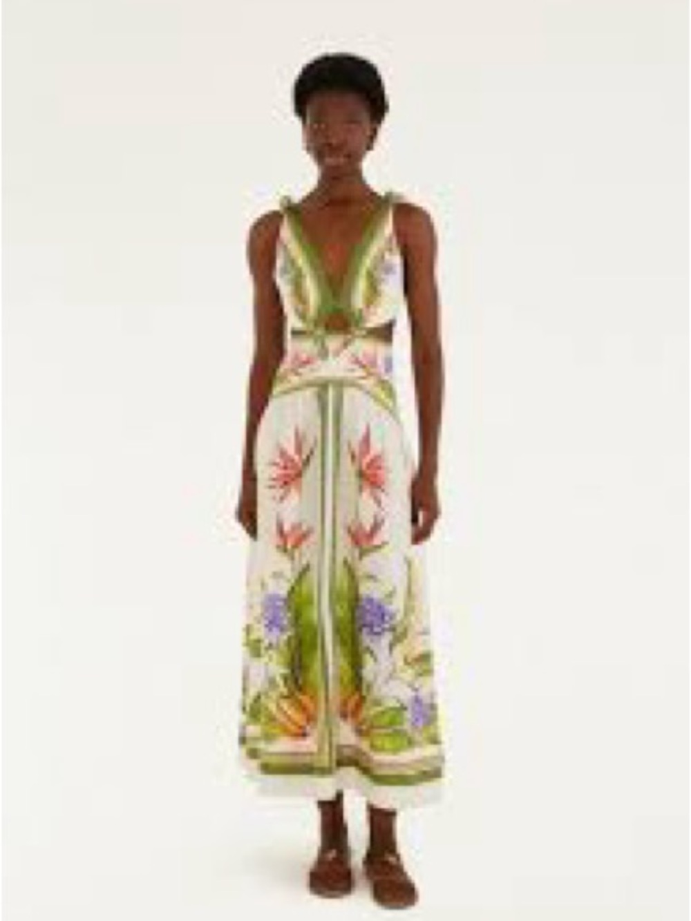 FARM Rio Cream Maxi Dress with Olive Trim and Multicolor Floral Print - Picture 2 of 4